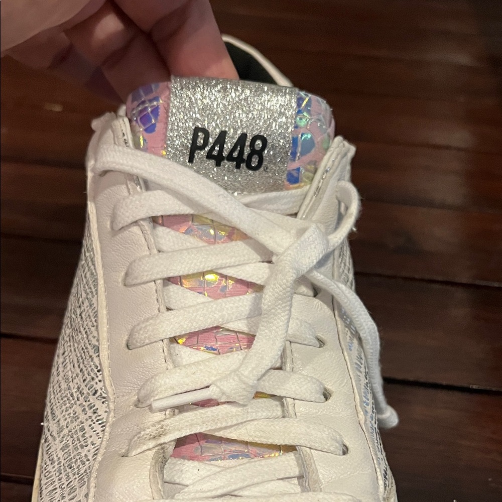 P448 Women's White and Silver Textured Sneakers - Picture 6 of 16